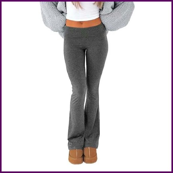 Y2K Flare Leggings Low Rise Fold Over Waist Bootcut Stretchy Yoga Pants - Picture 2 of 7